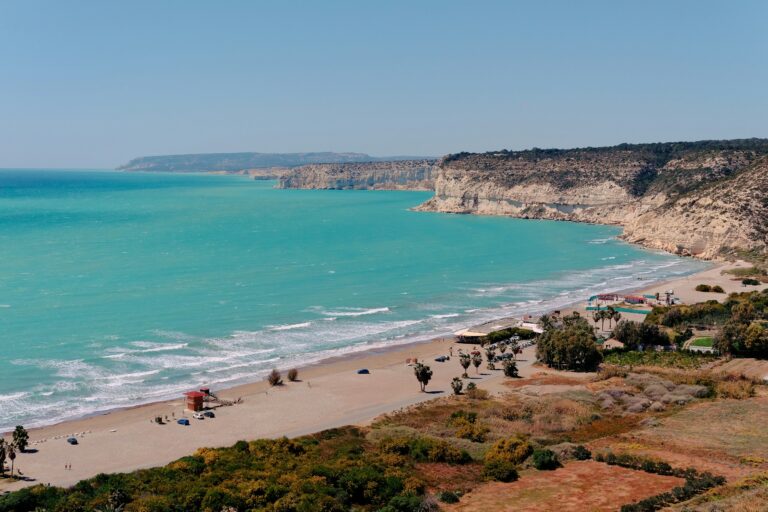 Turquoise sea and pale cliffs on the Limassol coastline, the setting of Cyprus permanent residency by investment